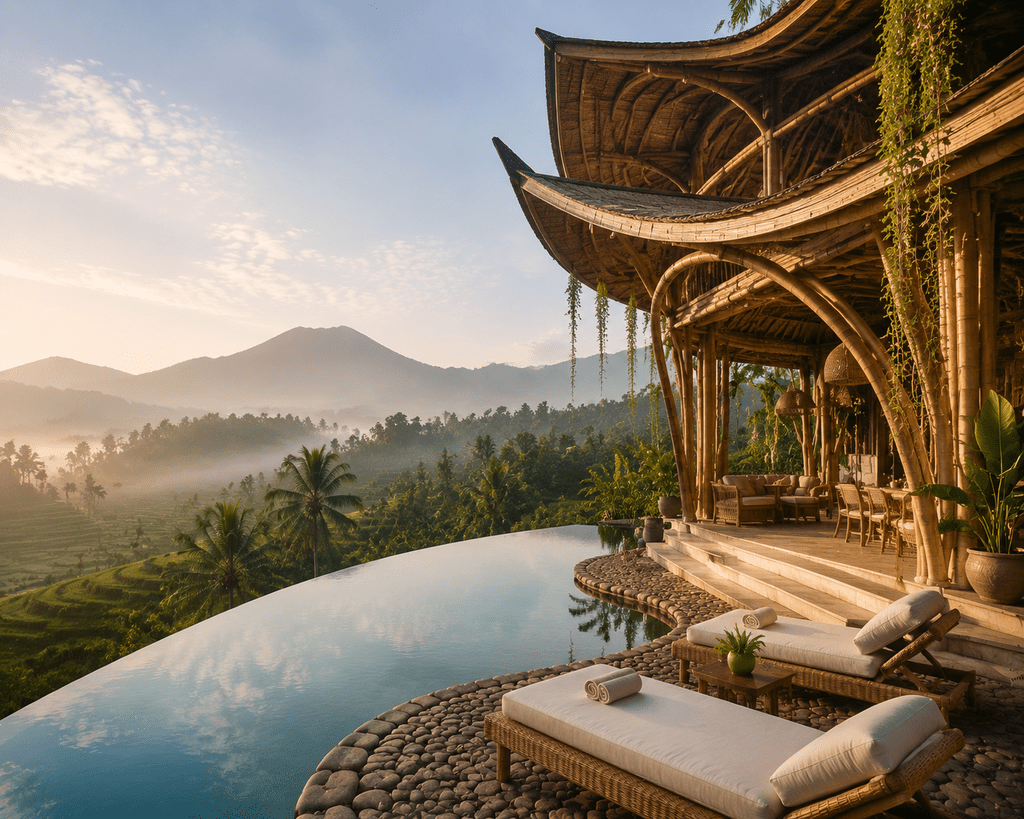 Penginapan ramah lingkungan arsitektur bambu di perbukitan Lombok yang mengalami lonjakan durasi menginap versi Airbnb.